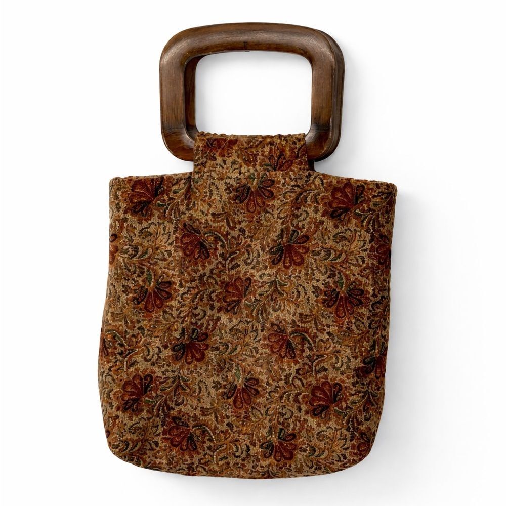 Vintage Unbranded Floral Retro Tapestry Wood Handle Bag Boho Hippie